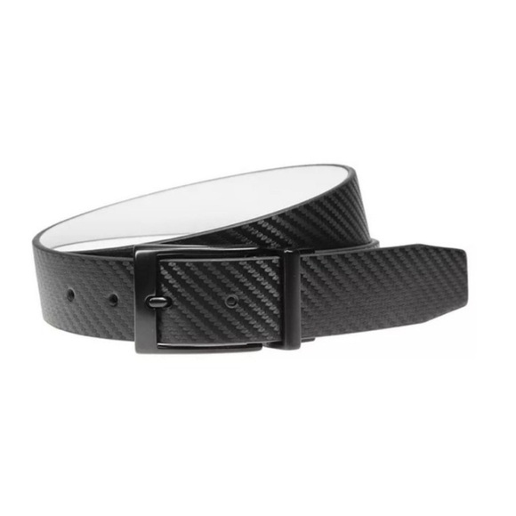 NIKE Reversible Leather Belt Black Carbon Fiber & White Men's Size 42 - Picture 2 of 16
